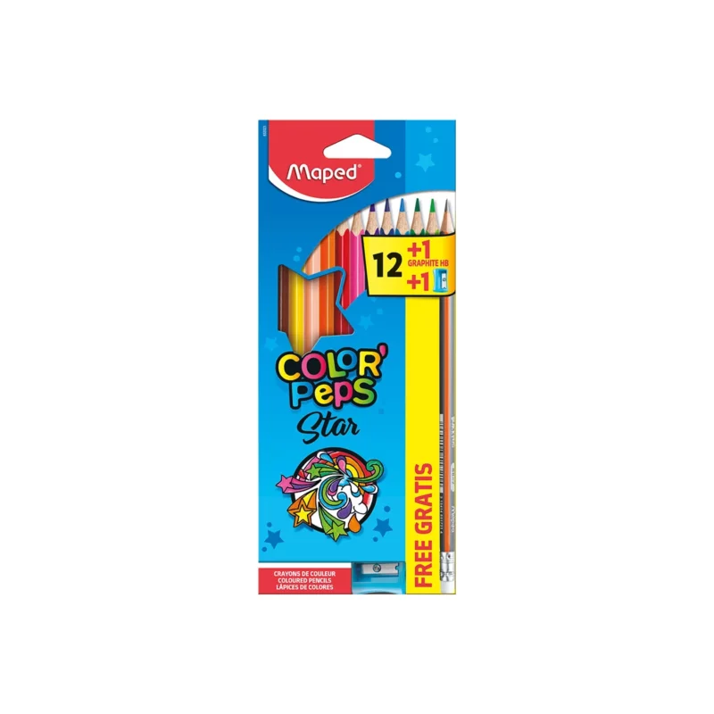 COLORES PEP'S C/12 MAPED + LAPIZ + SACAP ATADO DE 3 PZAS.