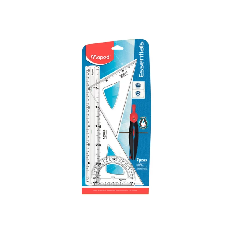 JUEGO GEOMETRICO ESSENTIAL + COMPAS 899232 ATADO DE 3 PZAS.