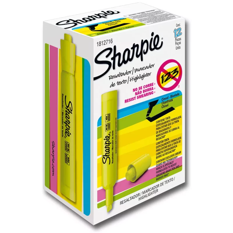 MARCATEXTOS SHARPIE AMARILLO ATADO DE 12 PZAS.