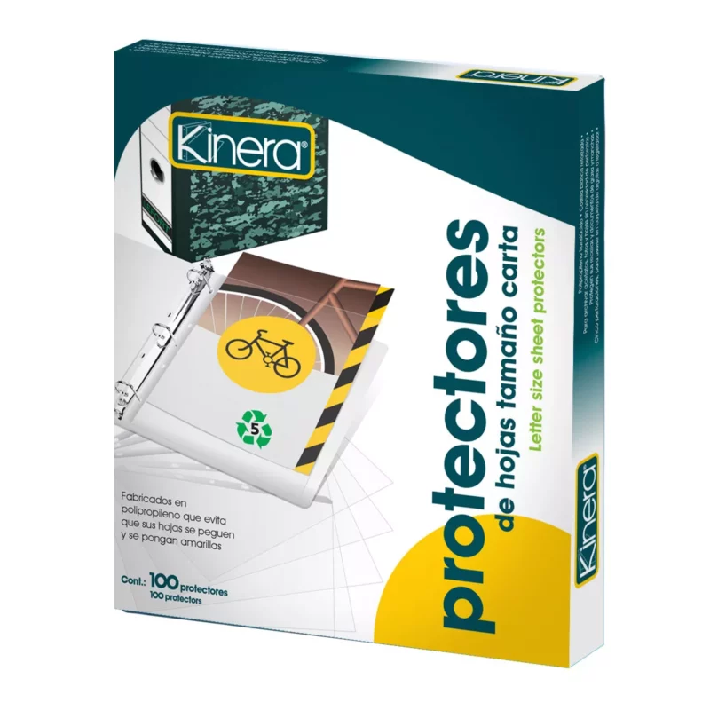 PROTECTOR DE HOJAS KINERA CARTA 360 ATADO DE 100 PZAS.