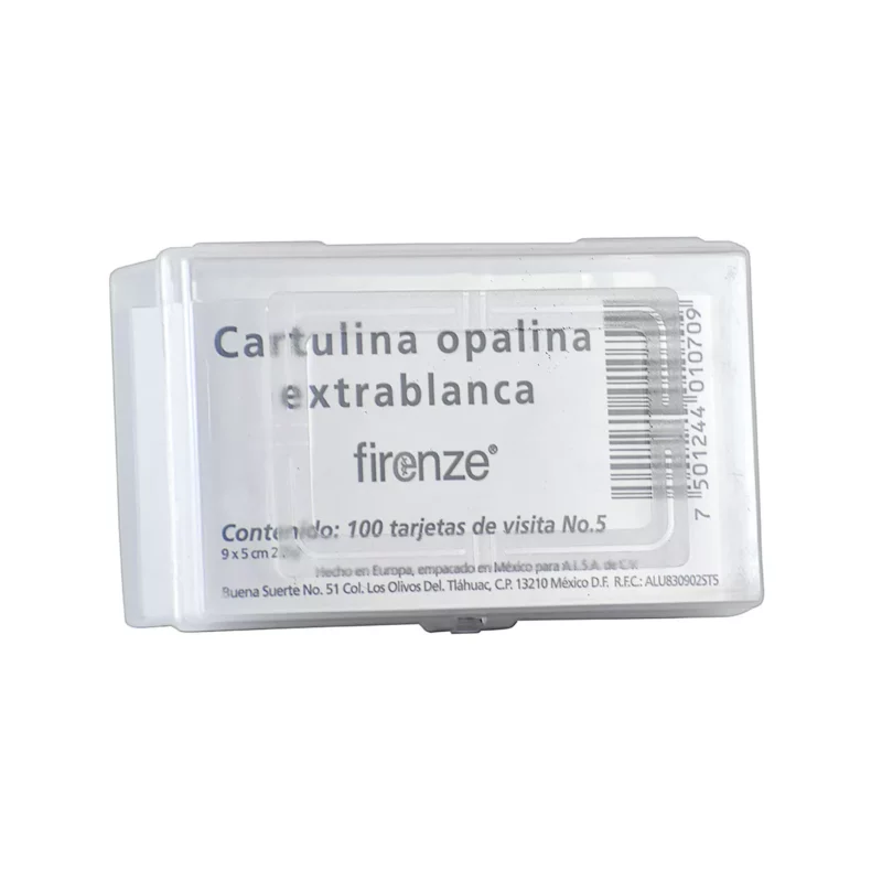 TARJETA VISITA OPALINA EXTRA BLANCA C/100 NO. 5 9X5CMS ATADO DE 2 PZAS.