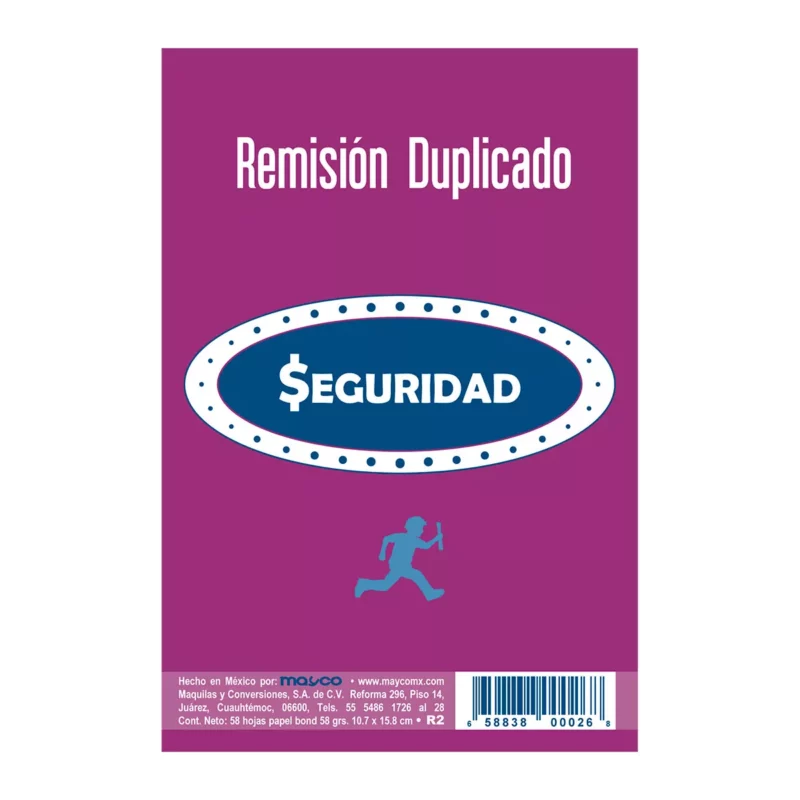 BLOCK REMISION SEGURIDAD 1/8 58HJS DUPLICADO R2 ATADO DE 10 PZAS.