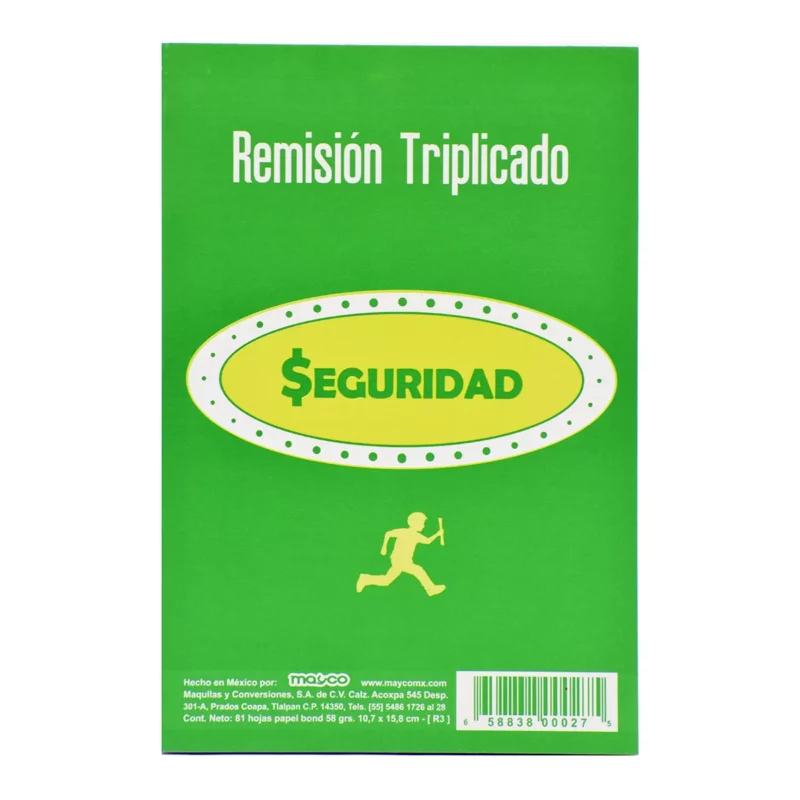 BLOCK REMISION SEGURIDAD 1/8 81HJS TRIPLICADO R3 ATADO DE 10 PZAS.