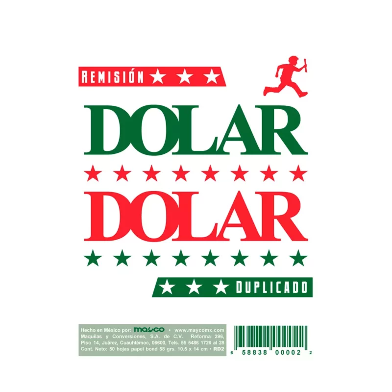BLOCK REMISION DOLAR 1/8 50HJS DUPLICADO RD2 ATADO DE 10 PZAS.