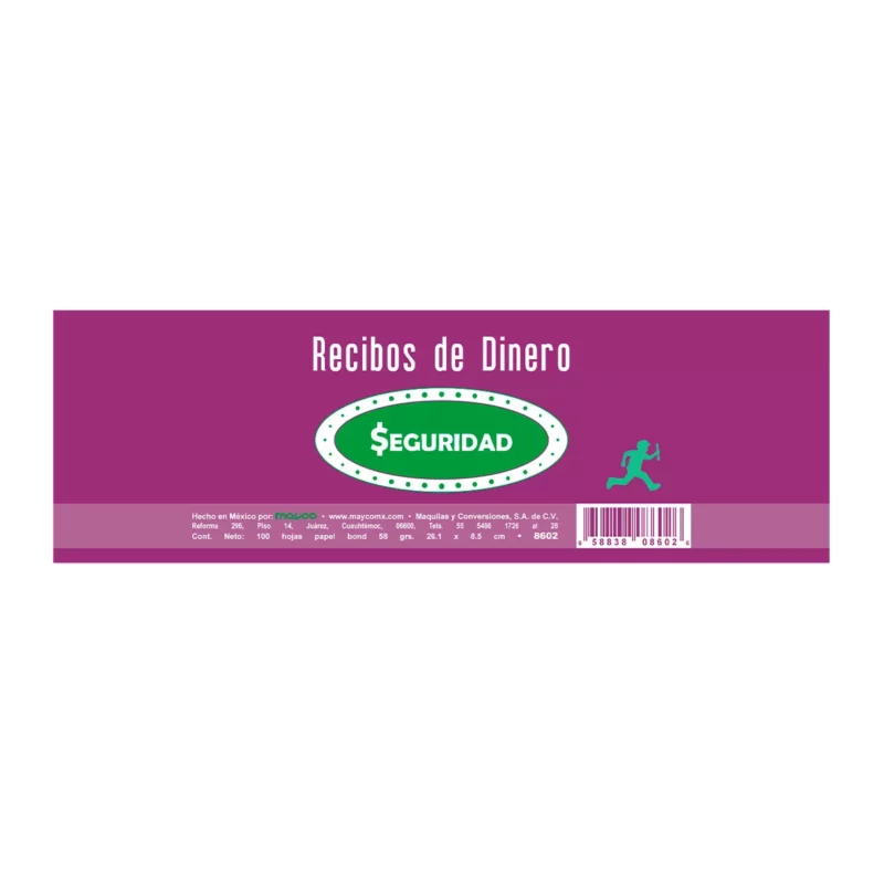 BLOCK RECIBO DE DINERO CON TALON 100HJS 8602 ATADO DE 5 PZAS.