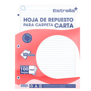 HOJA PARA CARPETA CARTA C/100 RAYA ATADO DE 5 PZAS.