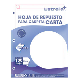 HOJA PARA CARPETA CARTA C/100 BLANCA ATADO DE 5 PZAS.