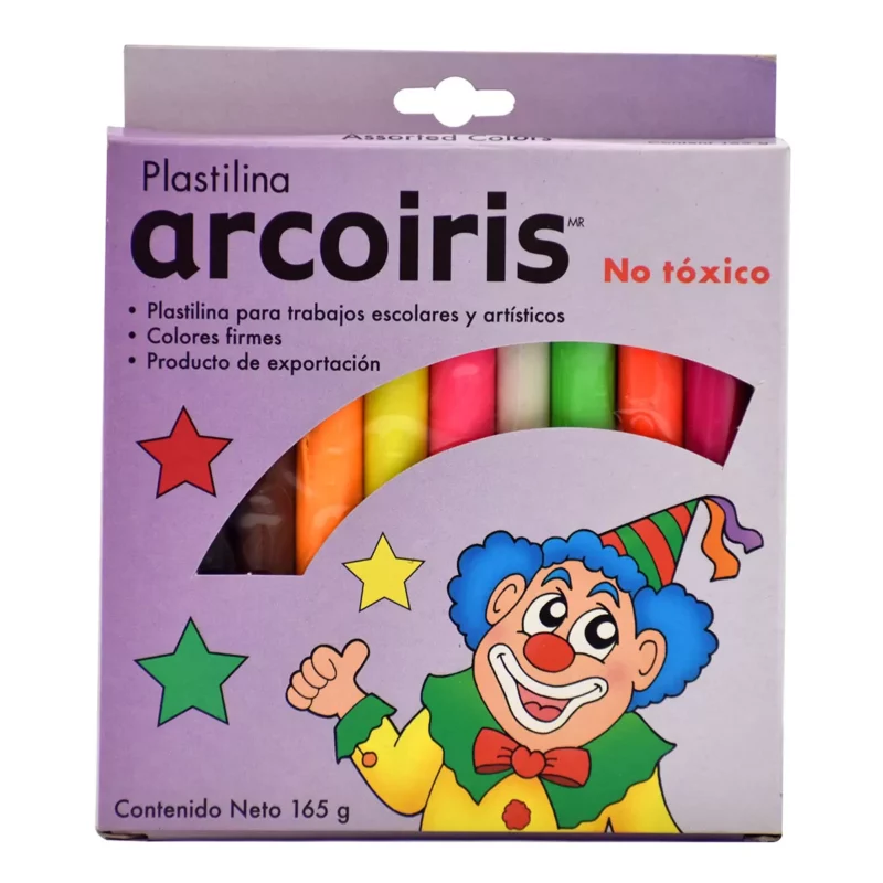 PLASTILINA ARCOIRIS C/10 BARRITAS FLUORESCENTE ATADO DE 5 PZAS.