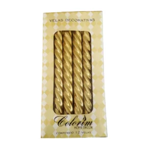 VELA ESPIRAL C/12 METALICO ORO