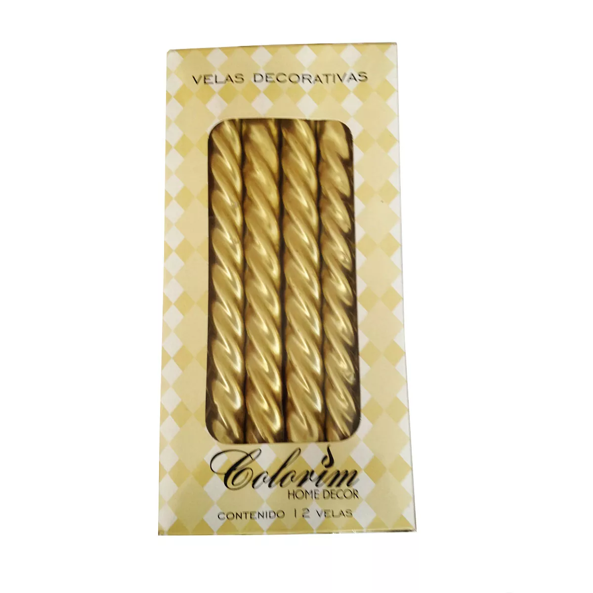 VELA ESPIRAL C/12 METALICO ORO