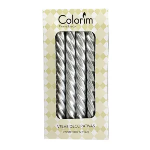 VELA ESPIRAL C/12 METALICO PLATA