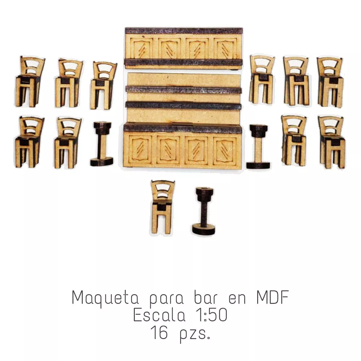 MAQUETA DE BAR EN MDF 126 ATADO DE 2 PZAS.