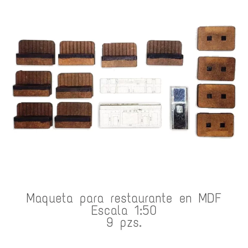 MAQUETA DE RESTAURANTE EN MDF 127 ATADO DE 2 PZAS.