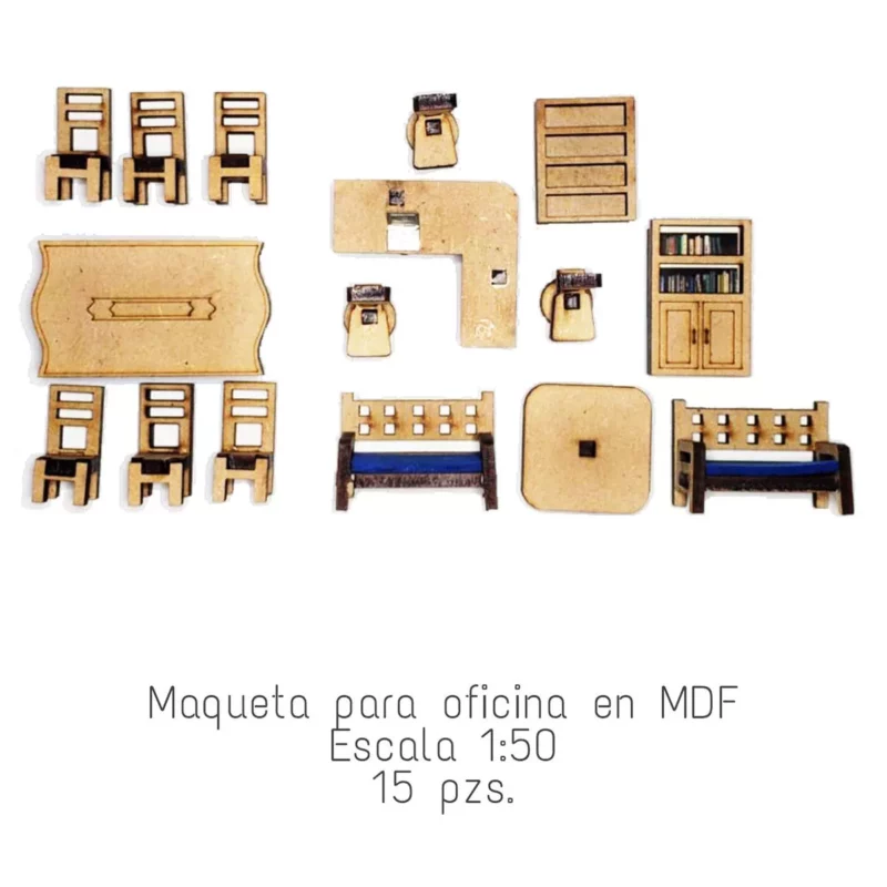 MAQUETA DE OFICINA EN MDF 129 ATADO DE 2 PZAS.