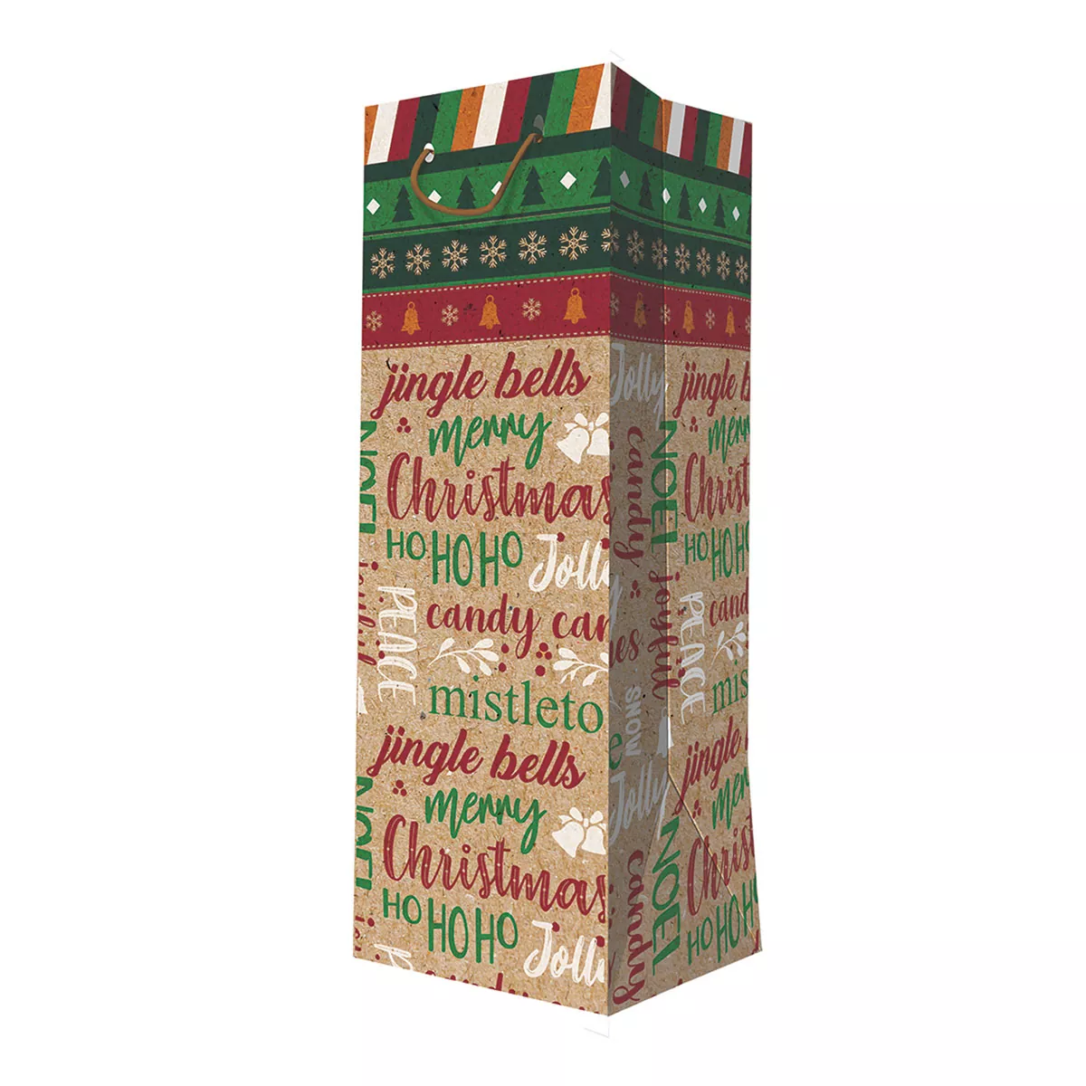 BOLSA DIPAK KRAFT NAVIDAD BOTELLA ATADO DE 10 PZAS.