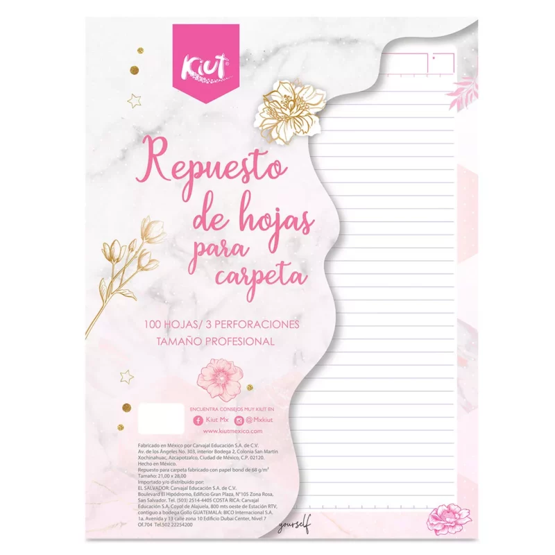 HOJA PARA CARPETA CARTA C/100 KIUT RAYA ATADO DE 2 PZAS.