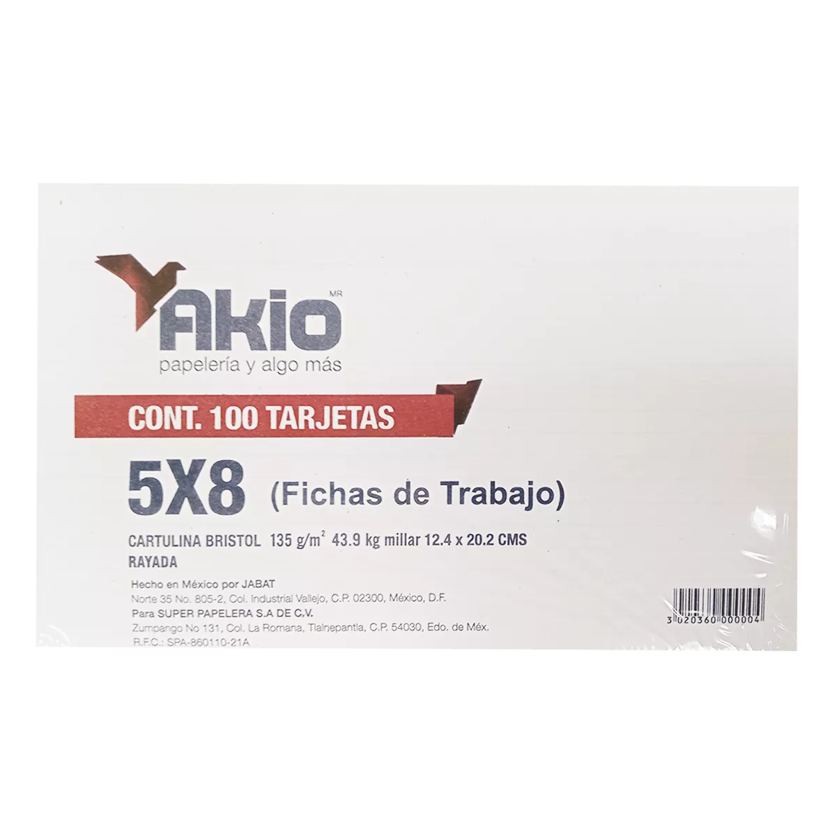 TARJETA 5X8 RAYA C/100 ATADO DE 5 PZAS.