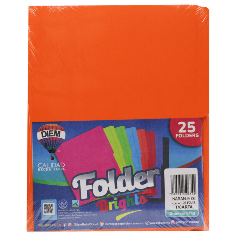 FOLDER CARTA 176GRS C/25 FF06 NARANJA