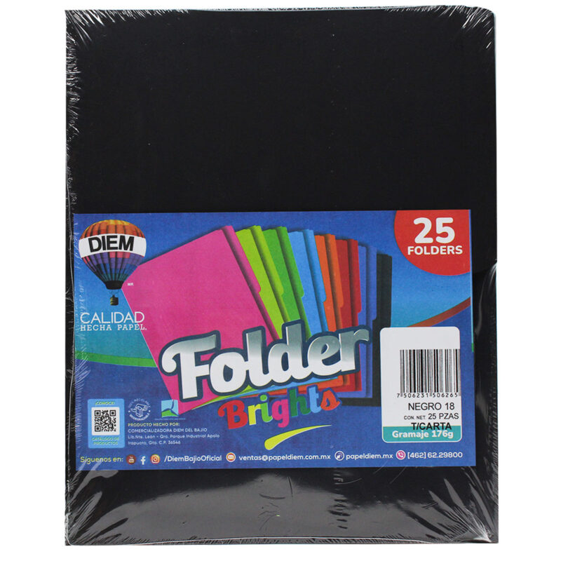 FOLDER CARTA 176GRS C/25 FF18 NEGRO
