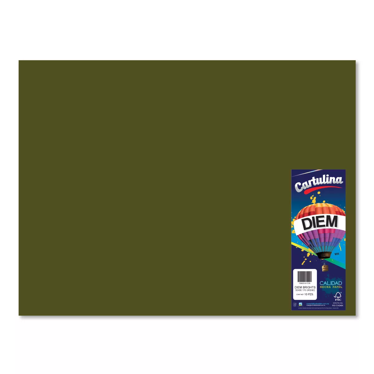 CARTULINA 50X66CM 176GRS C/10 PASTEL VERDE OLIVA