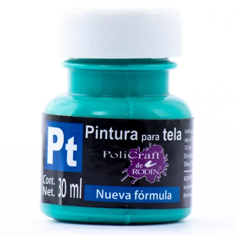 PINTURA TELA POLICRAFT 30ML 1324 TURQUESA ATADO DE 10 PZAS.