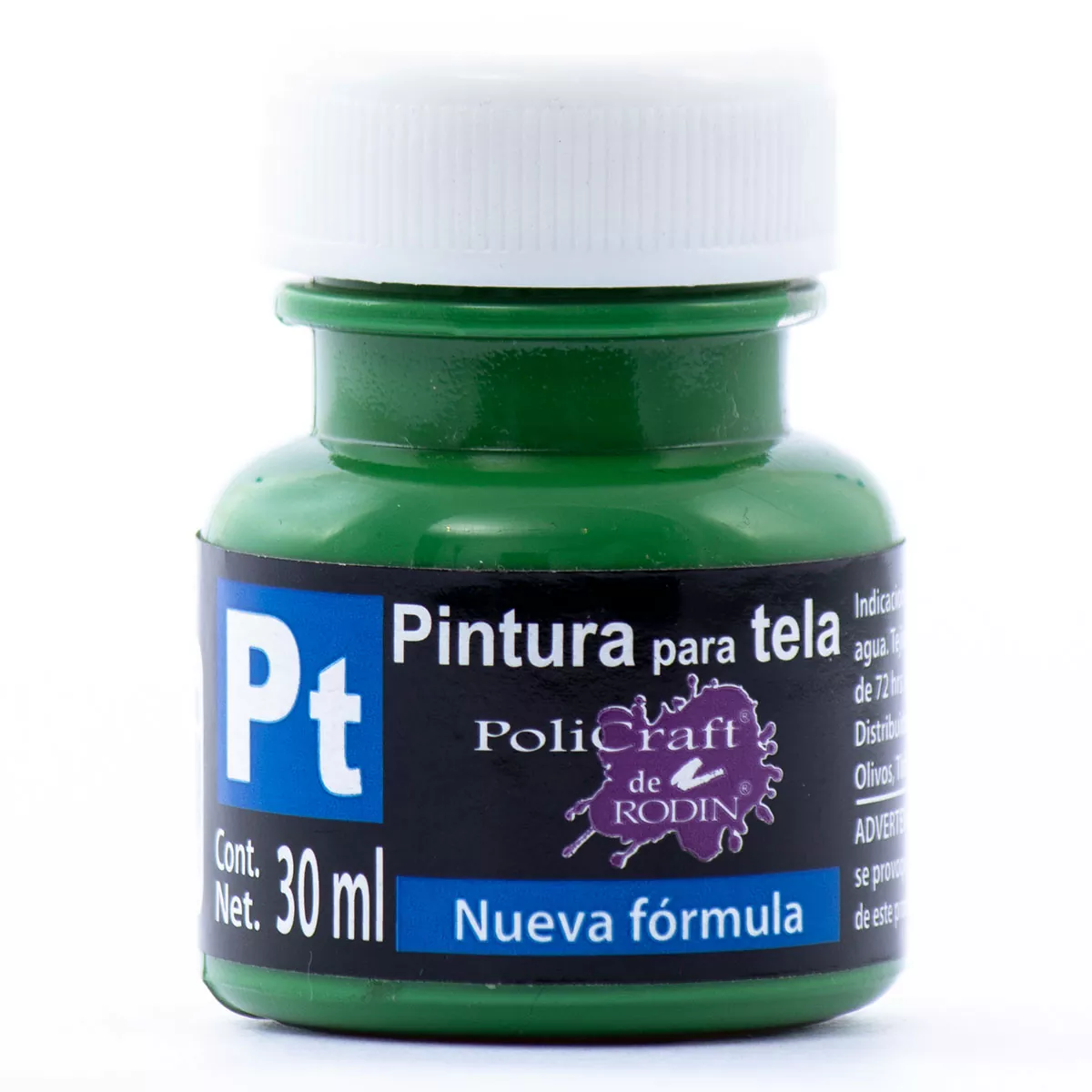 PINTURA TELA POLICRAFT 30ML 1330 VERDE O ATADO DE 10 PZAS.