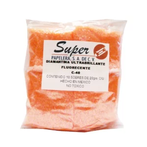DIAMANTINA C40 20GRS FLUORESCENTE NARANJA ATADO DE 10 PZAS.