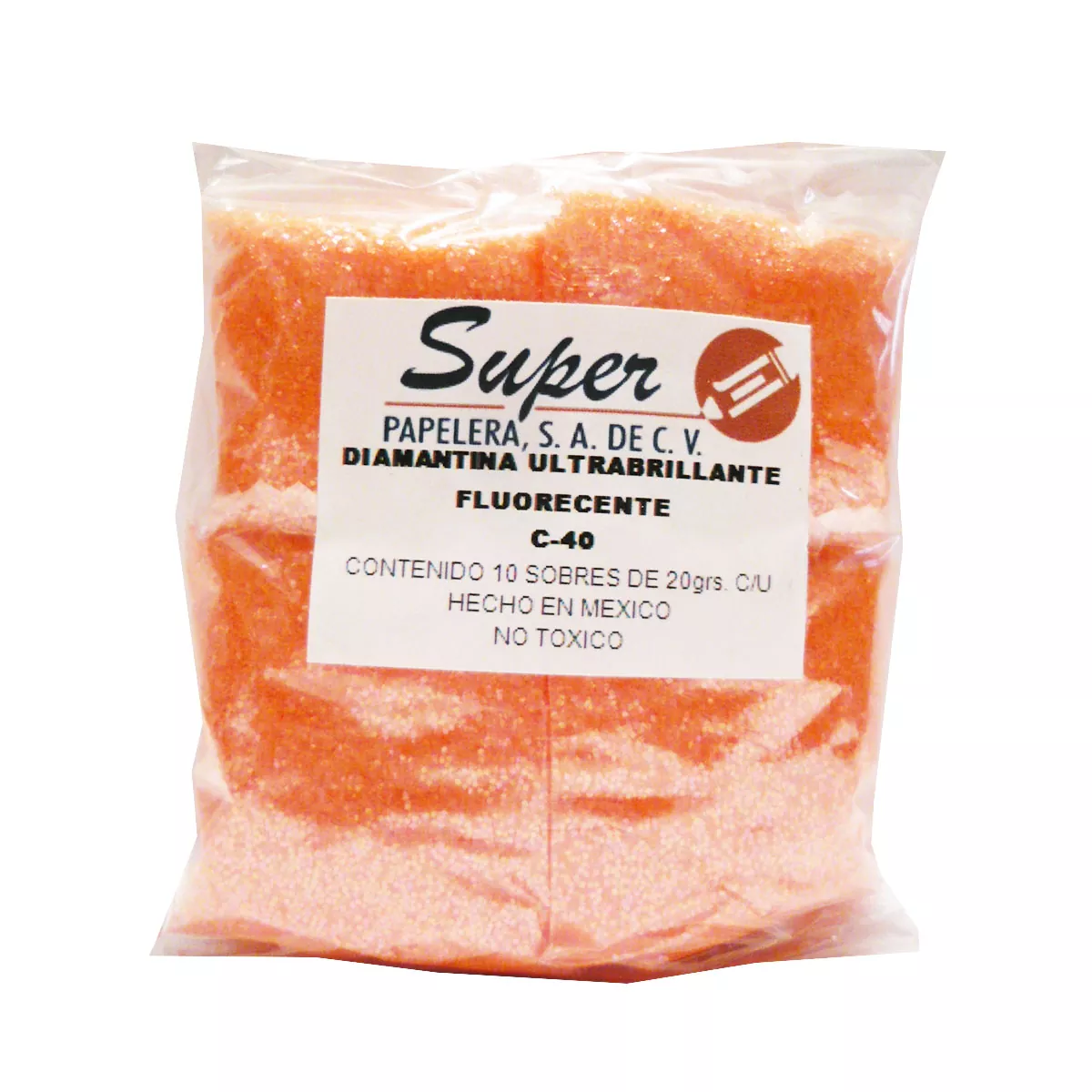 DIAMANTINA C40 20GRS FLUORESCENTE NARANJA ATADO DE 10 PZAS.