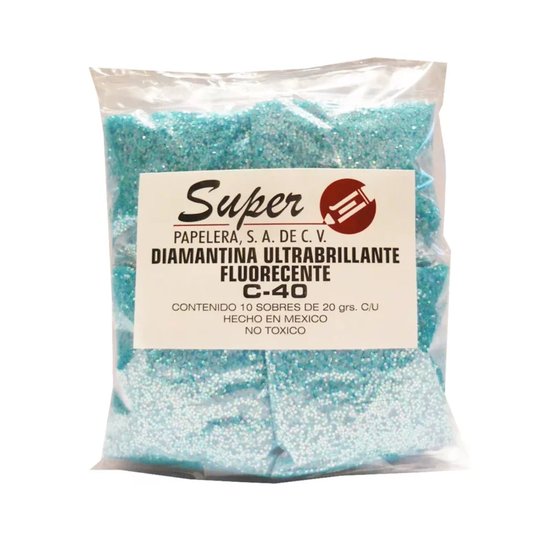 DIAMANTINA C40 20GRS FLUORESCENTE AZUL CIELO. ATADO DE 10 PZAS.