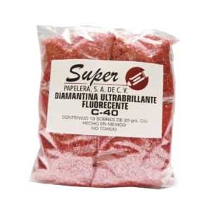 DIAMANTINA C40 20GRS FLUORESCENTE ROJO ATADO DE 10 PZAS.
