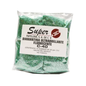DIAMANTINA C40 20GRS FLUORESCENTE VERDE. ATADO DE 10 PZAS.