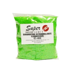 DIAMANTINA C40 20GRS FLUORESCENTE PISTACHE ATADO DE 10 PZAS.