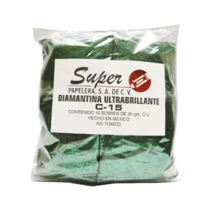 DIAMANTINA FINA 20GRS VERDE BANDERA ATADO DE 10 PZAS.