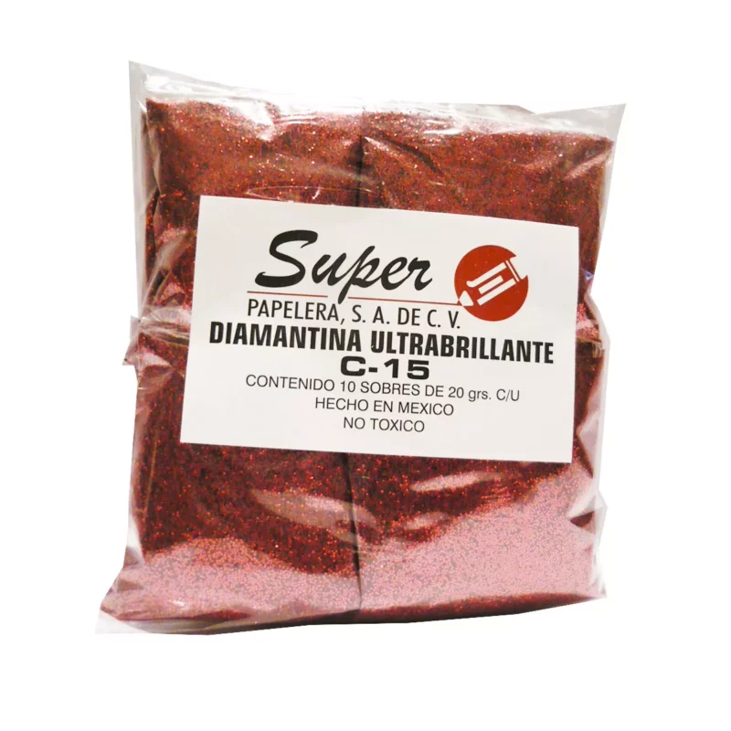 DIAMANTINA FINA 20GRS ROJA ATADO DE 10 PZAS.