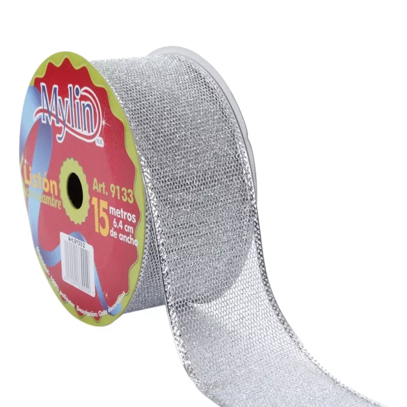 LISTON MALLA C/METAL 6.4X15M 9133 PLATA