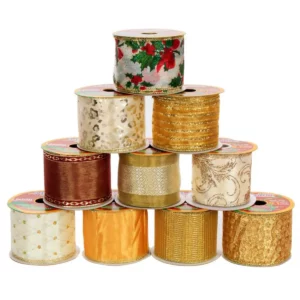 LISTON NAVIDEÑO SURTIDO 6.4CM X 9.1MTS 737 ORO