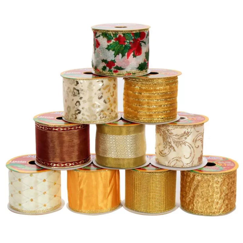 LISTON NAVIDEÑO SURTIDO 6.4CM X 9.1MTS 737 ORO