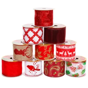 LISTON NAVIDEÑO SURTIDO 6.4CM X 9.1MTS 737 ROJO