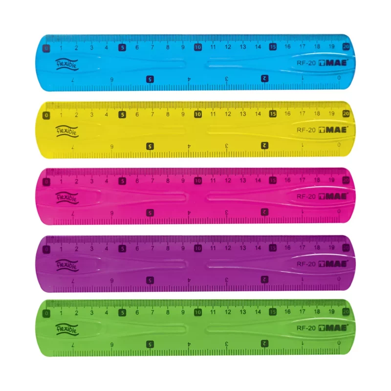 REGLA DE PLASTICO FLEXIBLE 20CMS RF20 ATADO DE 6 PZAS.