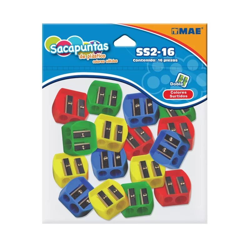 SACAPUNTAS PLASTICO 2 ORIFICOS C/16 SS216