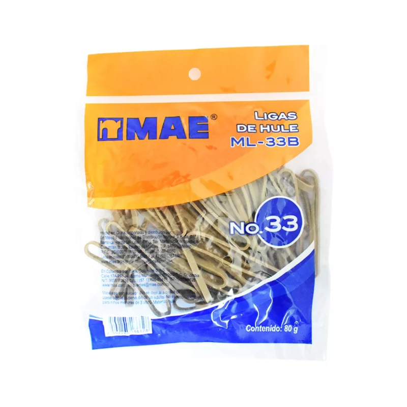 LIGA DE HULE NATURAL BOLSA 80GRS ML-33B ATADO DE 5 PZAS.
