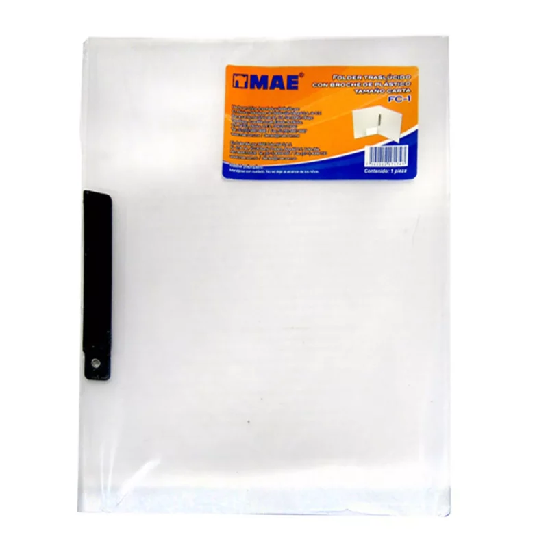 FOLDER CARTA PLASTICO C/CLIP BLANCO FC-1 ATADO DE 5 PZAS.
