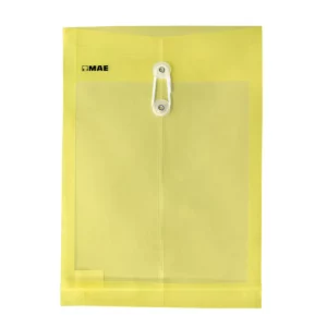 SOBRE OFICIO PLASTICO VERTICAL C/HILO SHFV AMARILLO ATADO DE 12 PZAS.