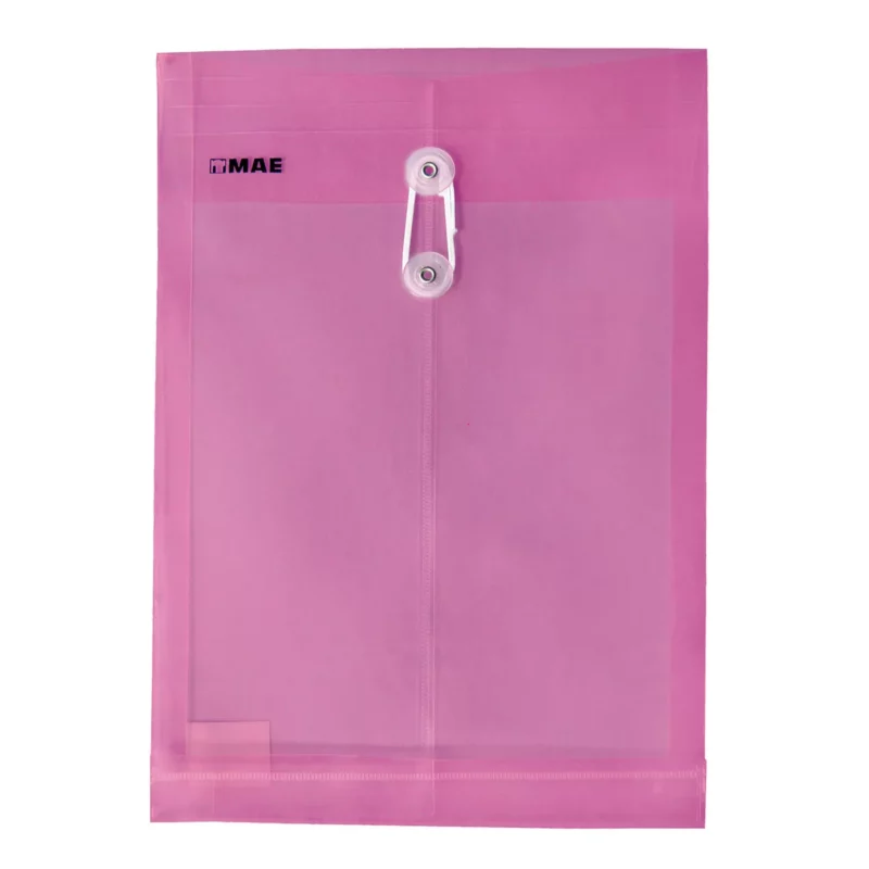 SOBRE OFICIO PLASTICO VERTICAL CON HILO SHFV ROSA ATADO DE 12 PZAS.