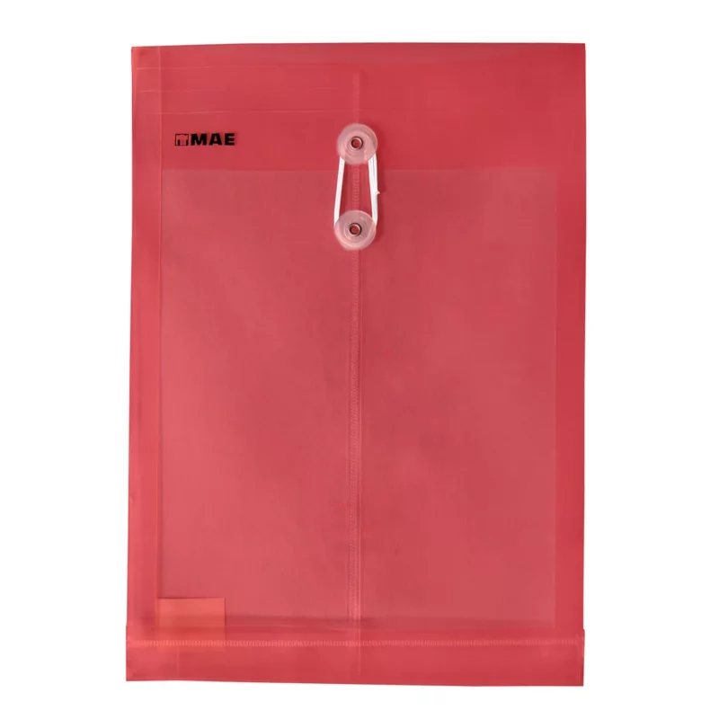 SOBRE OFICIO PLASTICO VERTICAL CON HILO SHFV ROJO ATADO DE 12 PZAS.