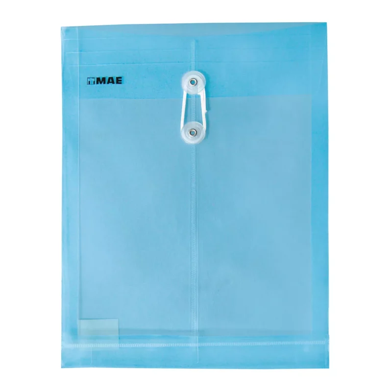 SOBRE CARTA PLASTICO VERTICAL CON HILO SHAV AZUL ATADO DE 12 PZAS.
