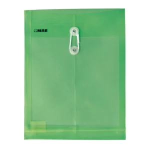 SOBRE CARTA PLASTICO VERTICAL CON HILO SHAV VERDE ATADO DE 12 PZAS.