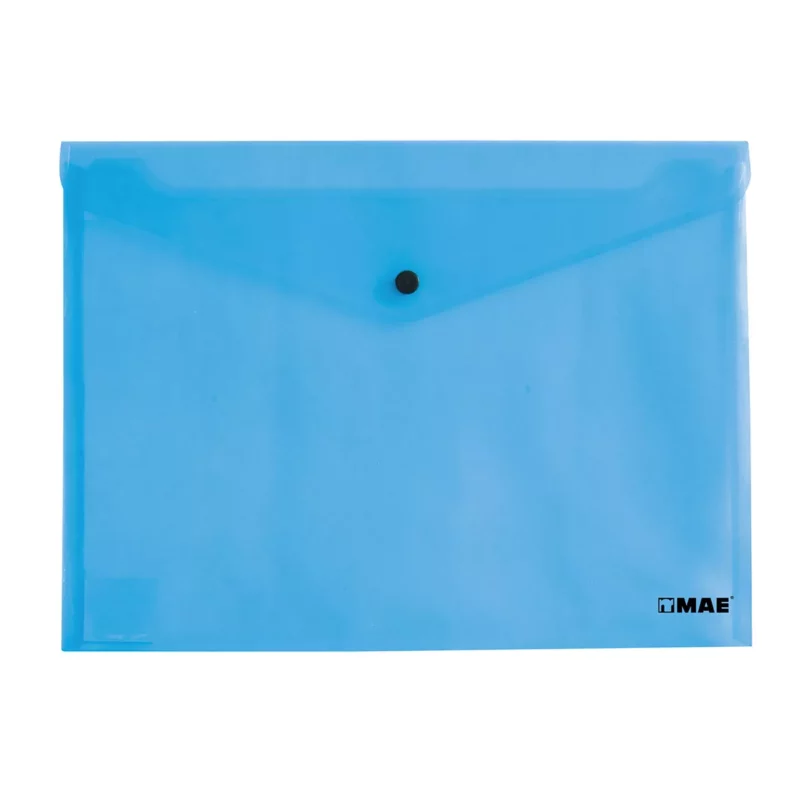 SOBRE CARTA PLASTICO HORIZONTAL CON BROCHE SBAH AZUL ATADO DE 12 PZAS.
