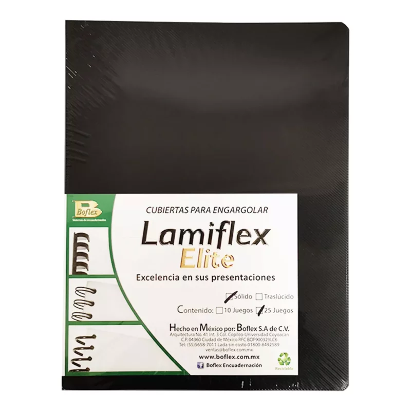 CUBIERTA CARTA BOFLEX 15PT 25JG NEGRO SOLIDO