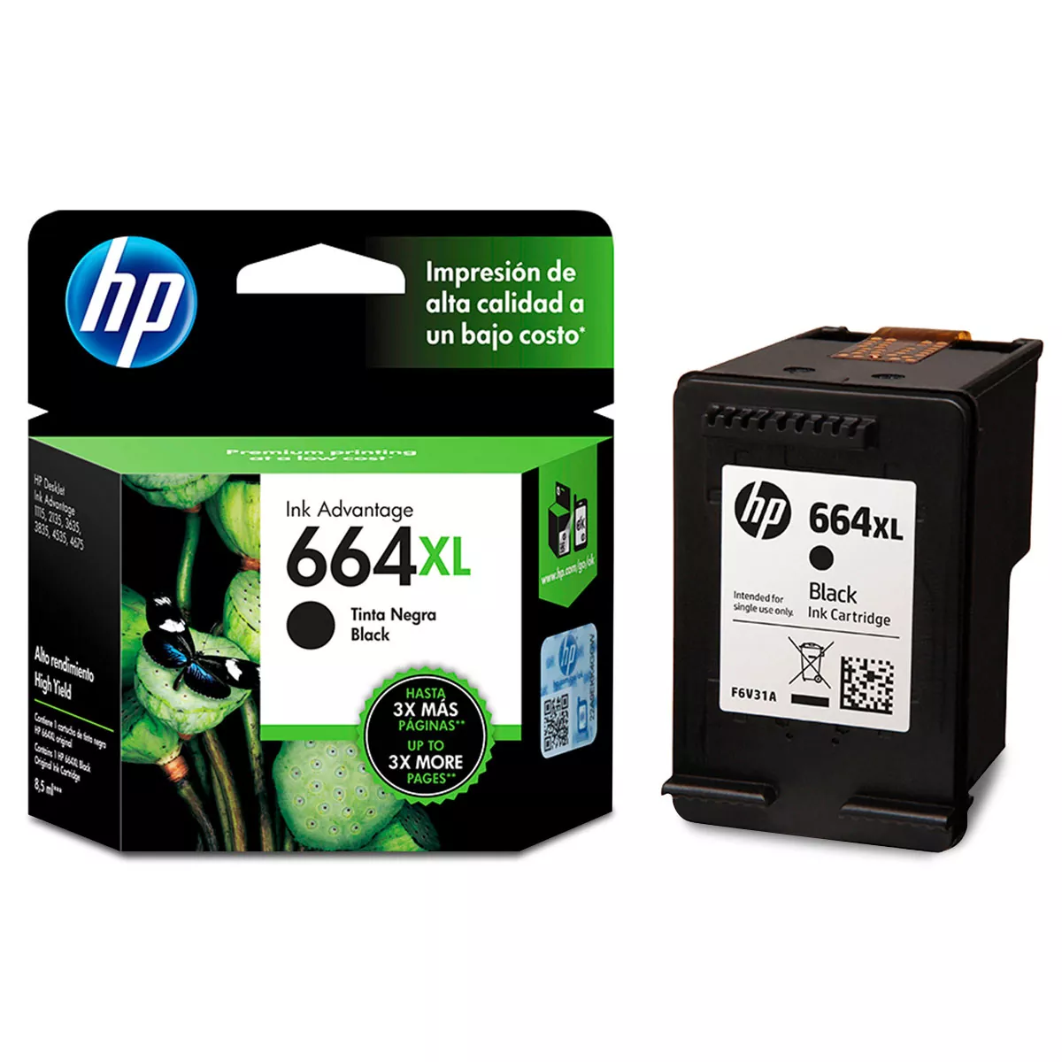 CARTUCHO HP 664XL F6V31AL NEGRO